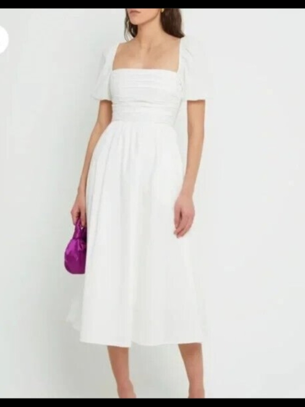 O.P.T White Puff-Sleeve Square-Neck Midi Dress